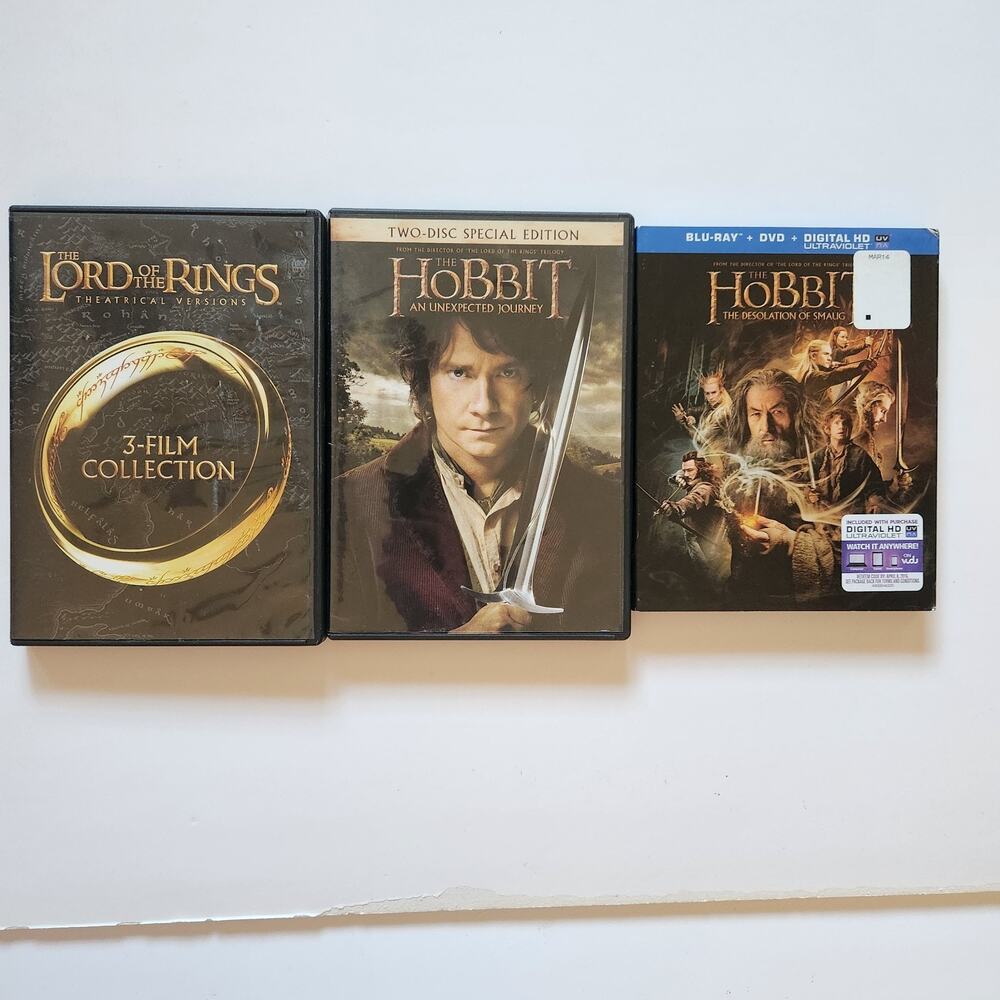 The Lord of the Rings & The Hobbit x5 Movie Blu Ray DVD Set Trilogy Frodo Merry